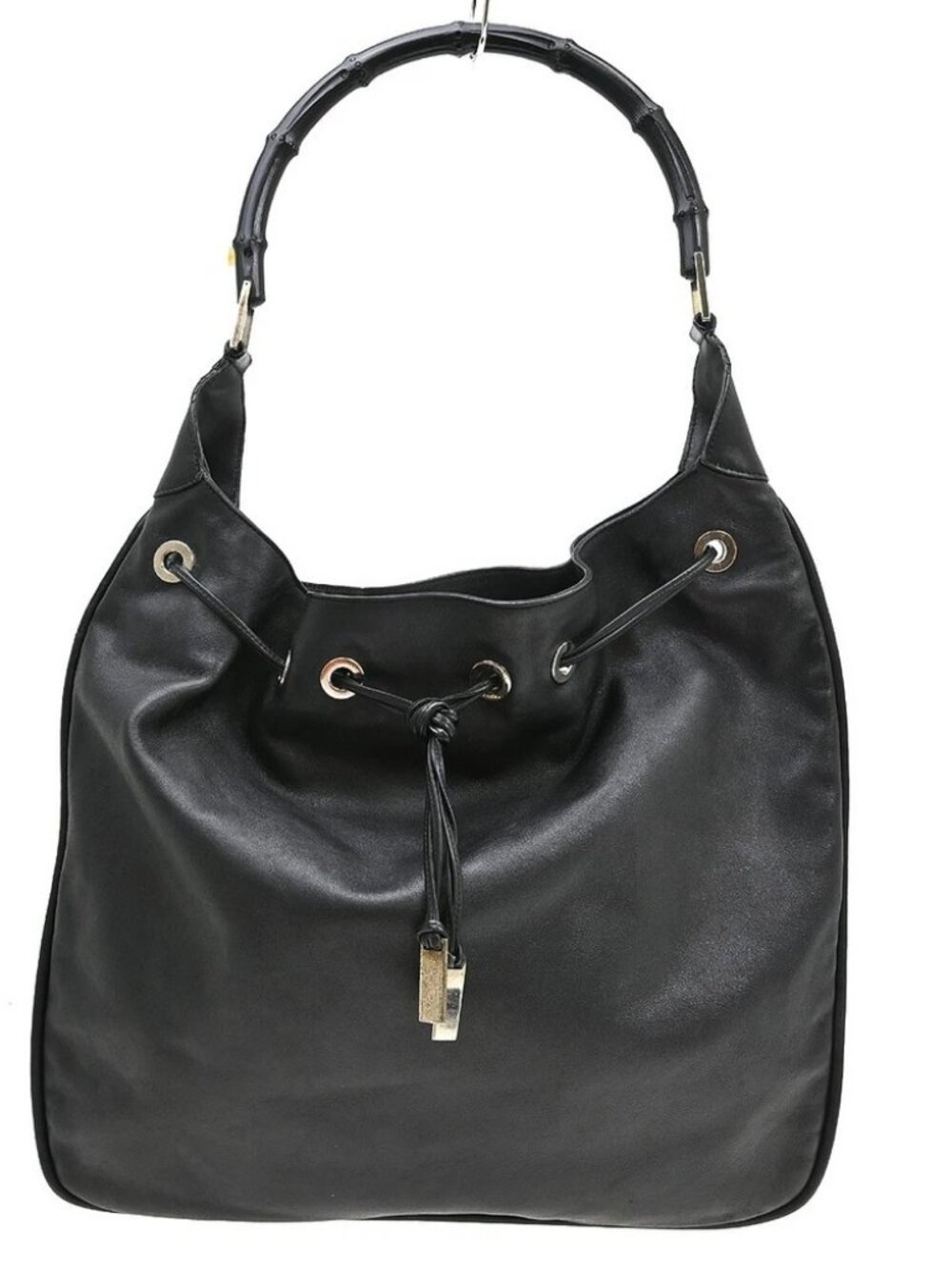 Gucci Black Leather Bamboo Handbag